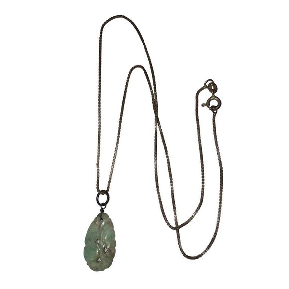 Jade Jewelry Chinese Carved Oblong Jadeite Pendant And Sterling Poshmark